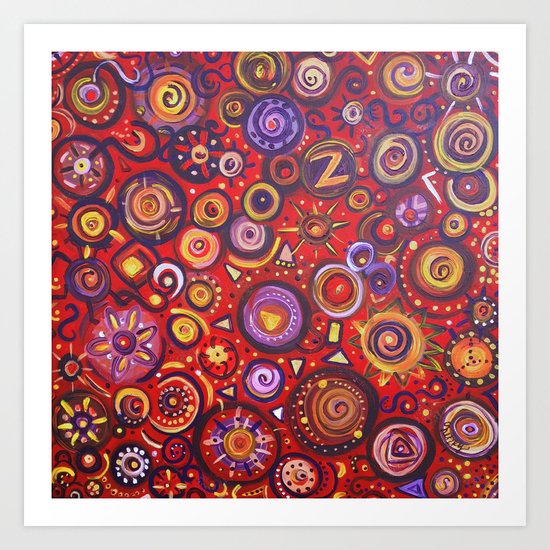 Red Square Abstract Painting Art Print