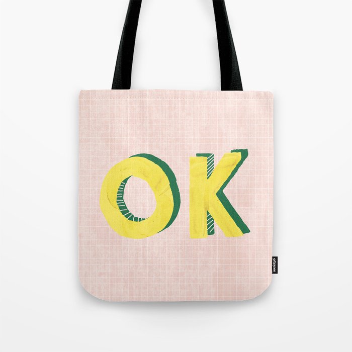 OK green and yellow typography Tote Bag