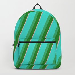 [ Thumbnail: Turquoise, Sea Green, Forest Green, and Light Pink Colored Pattern of Stripes Backpack ]