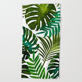 Tropical Dream, Jungle Nature Botanical Monstera Palm Leaves Illustration, Scandinavian Painting Beach Towel