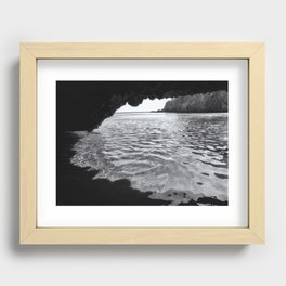 B&W photo inside of a sea cave Recessed Framed Print