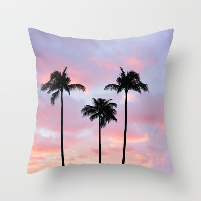 Palm Trees Sunset Photography Throw Pillow