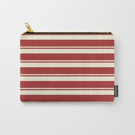 [ Thumbnail: Beige & Brown Colored Pattern of Stripes Carry-All Pouch ]