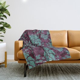 Burgundy Turquoise Velvet Floral Pattern 05 Throw Blanket