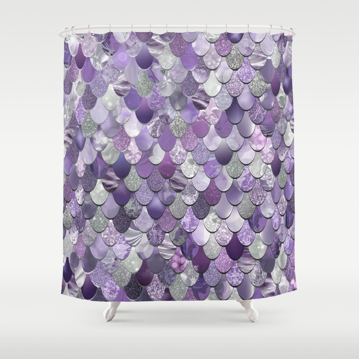 Mermaid Purple and Silver Shower Curtain