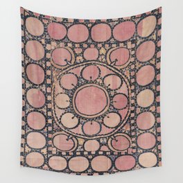 Antique Blush Pink Suzani Silk Palak Carpet Print, Vintage Abstract Uzbek Carpet Wall Tapestry