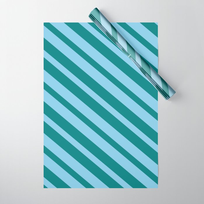 Sky Blue & Teal Colored Lines/Stripes Pattern Wrapping Paper