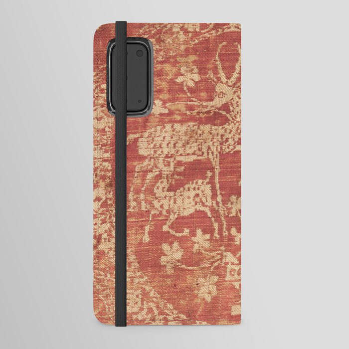 Antique Distressed Red Motif with a Deer, Fawn and Tree Android Wallet Case