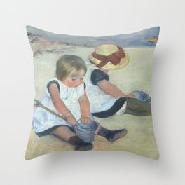 Mary Cassatt - Children Playing on the Beach Throw Pillow