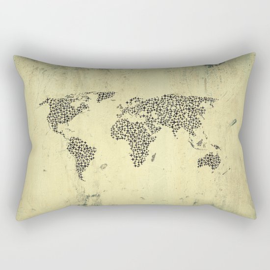 Black Star World Map Rectangular Pillow