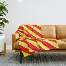 [ Thumbnail: Yellow, Bisque, Red & Gray Colored Striped/Lined Pattern Throw Blanket ]