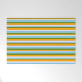 [ Thumbnail: Sky Blue, Green, Orange, and Lavender Colored Lines Pattern Welcome Mat ]