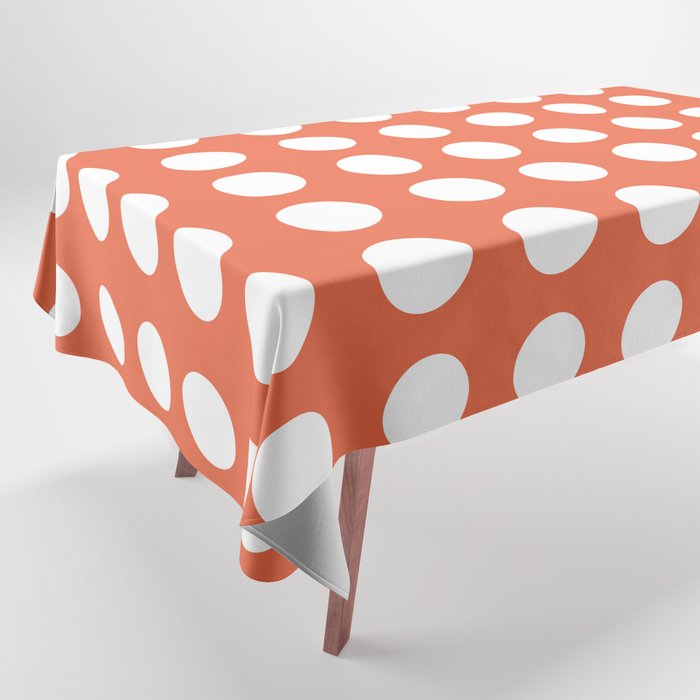 Dot Grid Minimalist Pattern in White and Burnt Orange Tablecloth
