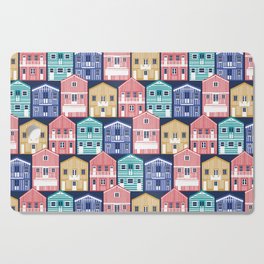 Colourful Portuguese houses // navy blue background rob roy yellow mandy red electric blue and peacock teal Costa Nova inspired houses Cutting Board