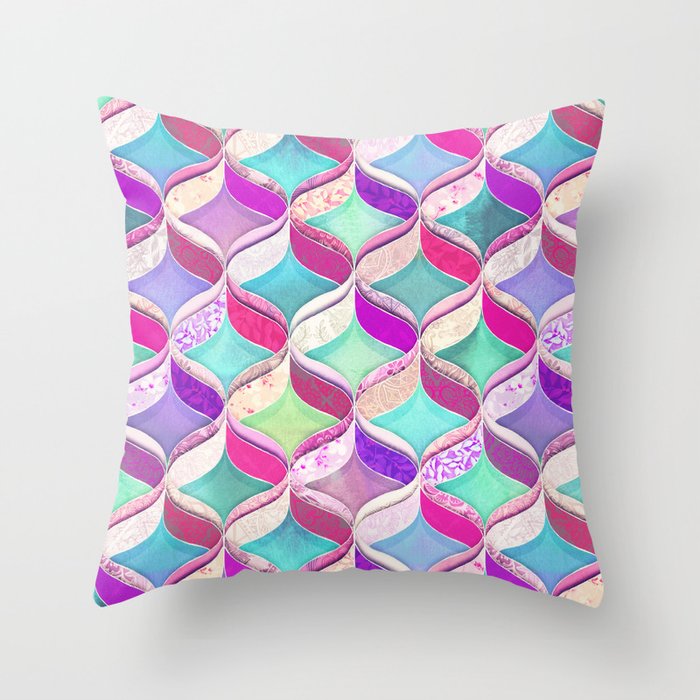 Patchwork Ribbon Ogee Pattern with Pink & Purple Throw Pillow