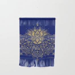 Sacred Lotus Mandala – Navy & Gold Palette Wall Hanging