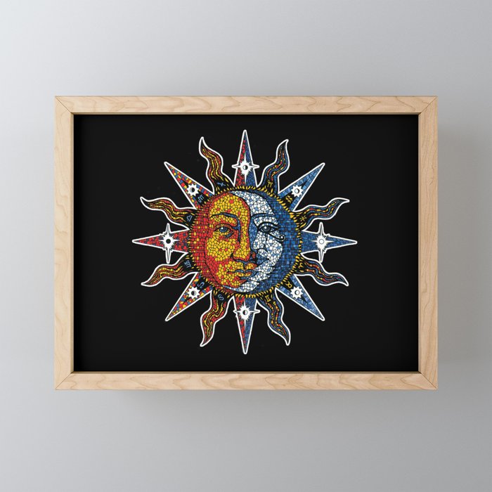 Celestial Mosaic Sun and Moon Framed Mini Art Print