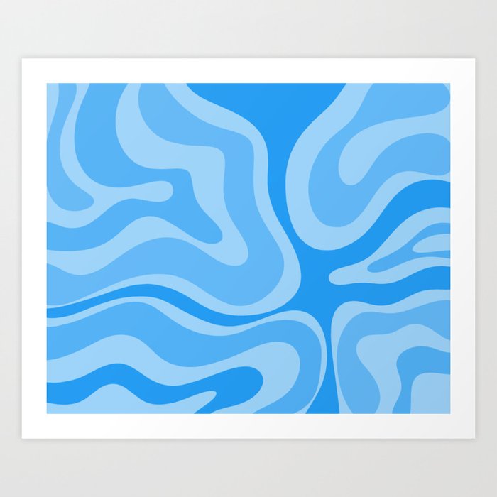 Modern Retro Liquid Swirl Abstract Pattern in Light Blue and Sky Blue Art Print