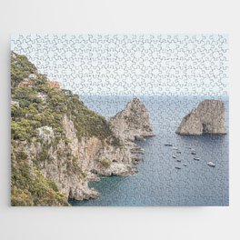 Rocky Capri Island Landscape Photo | Coastal Horizon and Village Sea View Art Print | Italy Travel Photography Jigsaw Puzzle