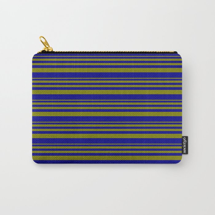 Green & Dark Blue Colored Striped/Lined Pattern Carry-All Pouch