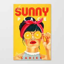 "A Sunny Place For Shady Ladies" Cool, Retro Pinup Girl With Orange Shades Canvas Print