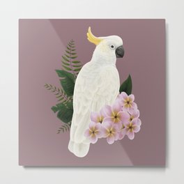 Sulphur Crested Cockatoo II Metal Print | Flowers, Parrot, Avian, Pet, Digital, Exotic, Floral, Crested, Cockatoo, Birb 