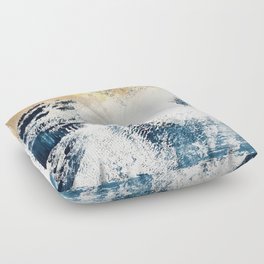 Sunset [1]: a bright, colorful abstract piece in blue, gold, and white by Alyssa Hamilton Art Floor Pillow