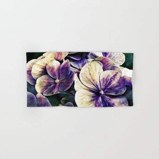 Hortensia flowers in vintage grunge watercoloring style Hand & Bath Towel