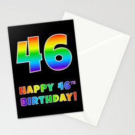 [ Thumbnail: HAPPY 46TH BIRTHDAY - Multicolored Rainbow Spectrum Gradient Stationery Cards ]