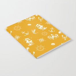 Mustard And White Silhouettes Of Vintage Nautical Pattern Notebook