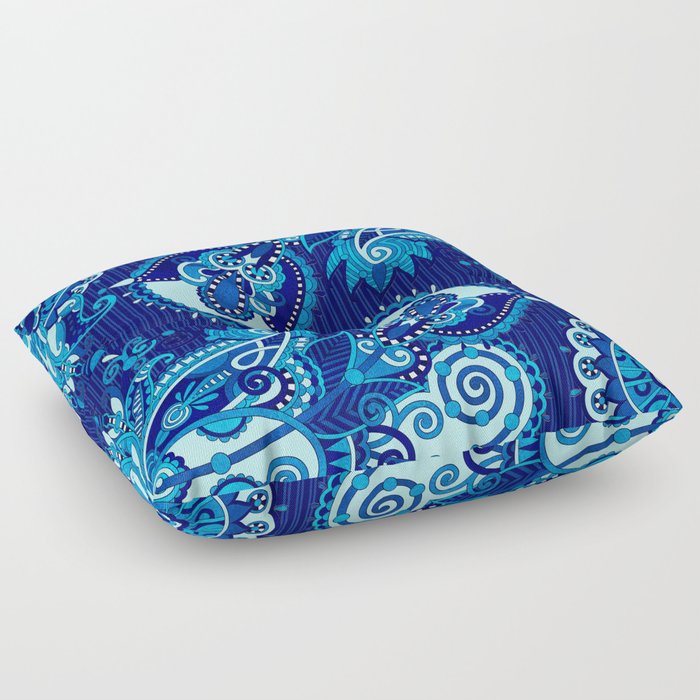 Paisley Floral  Ornament - Shades of blue Floor Pillow