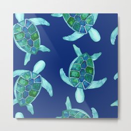 Save the Sea Turtles |Watercolor Blue Green| Renee Davis Metal Print