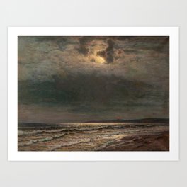 Ocean Sunset and Coastal Lighthouse maritime nautical seascape painting Vartan Makhokhian Art Print