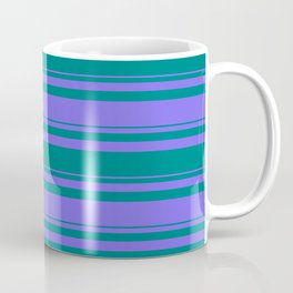 [ Thumbnail: Teal & Medium Slate Blue Colored Striped/Lined Pattern Coffee Mug ]