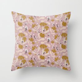 Whimsical Floral Pattern "Wonder" - Pastel Beige Throw Pillow