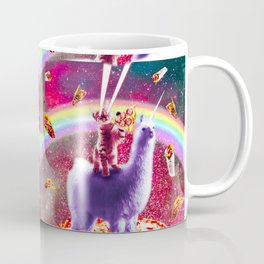 Laser Eyes Outer Space Cat Riding On Llama Unicorn Coffee Mug