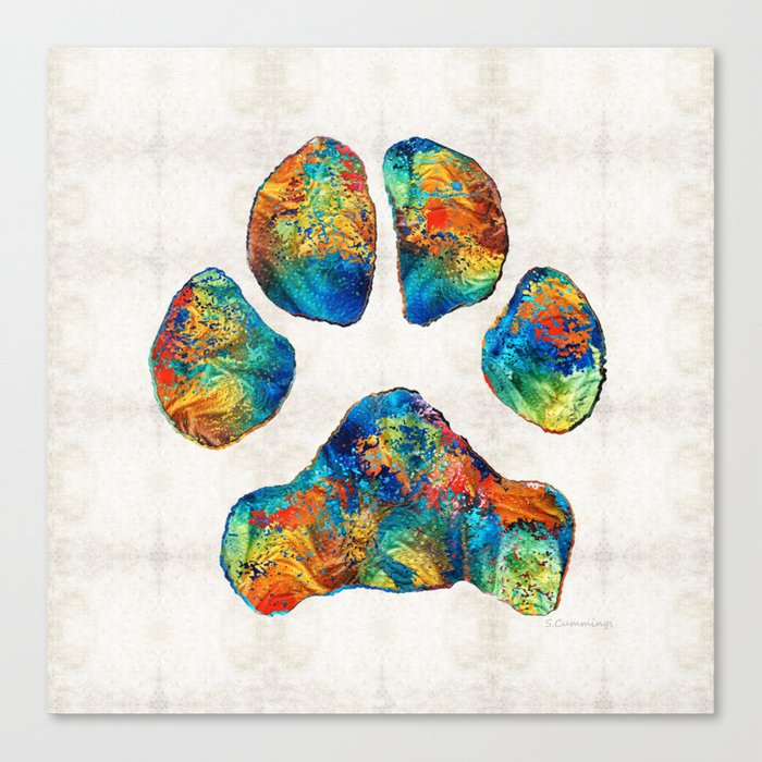 Colorful Dog Paw Print by Sharon Cummings Canvas Print