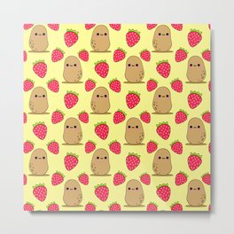 Cute funny sweet adorable little baby potatoes and red ripe summer strawberries cartoon light bright sunny pastel yellow pattern design Metal Print | Yellow, Sunny, Fruit, Funny, Pattern, Strawberries, Pastel, Nursery, Potato, Potatoes 