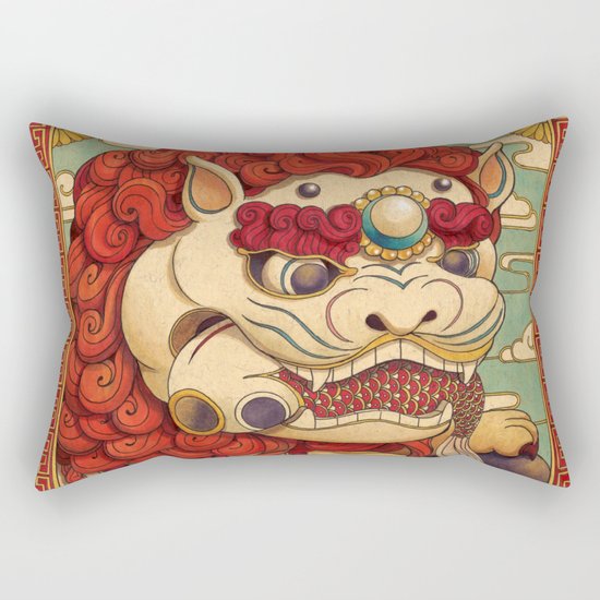 Chinese Lion Rectangular Pillow