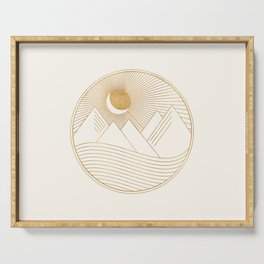 Golden Sunset Landscape with Mountains Serving Tray