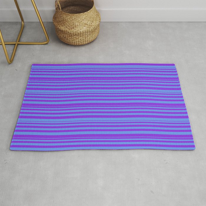 Purple and Cornflower Blue Colored Lines/Stripes Pattern Rug