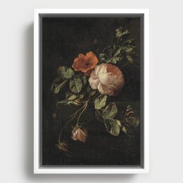 Botanical Rose And Snail Framed Canvas