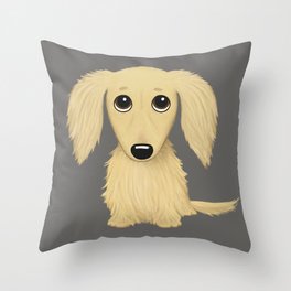 Longhaired Cream Dachshund Cartoon Dog Throw Pillow