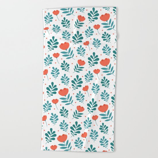 Floral Leaf Pattern Beach Towel