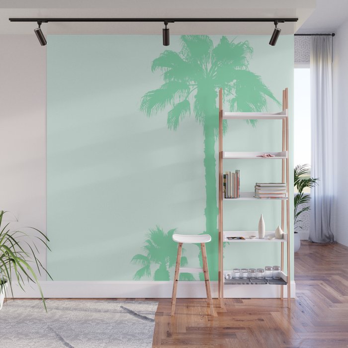 Palm trees in mint green Mural by ARTbyJWP | Society6