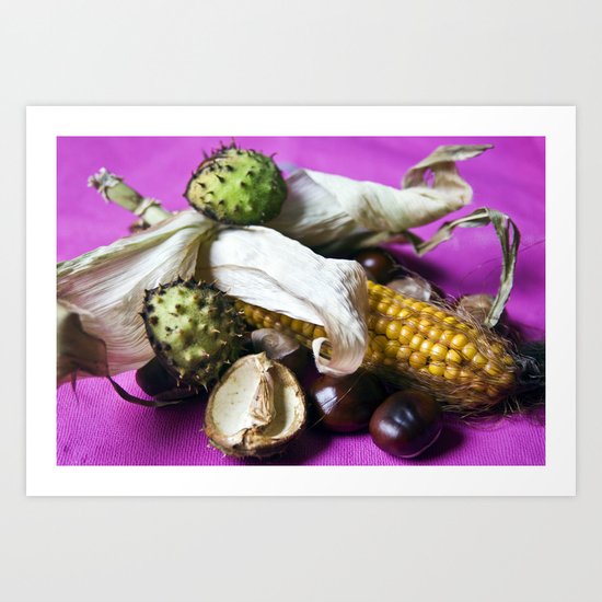 Atumnal Still Life - Chestnut & Maize Art Print
