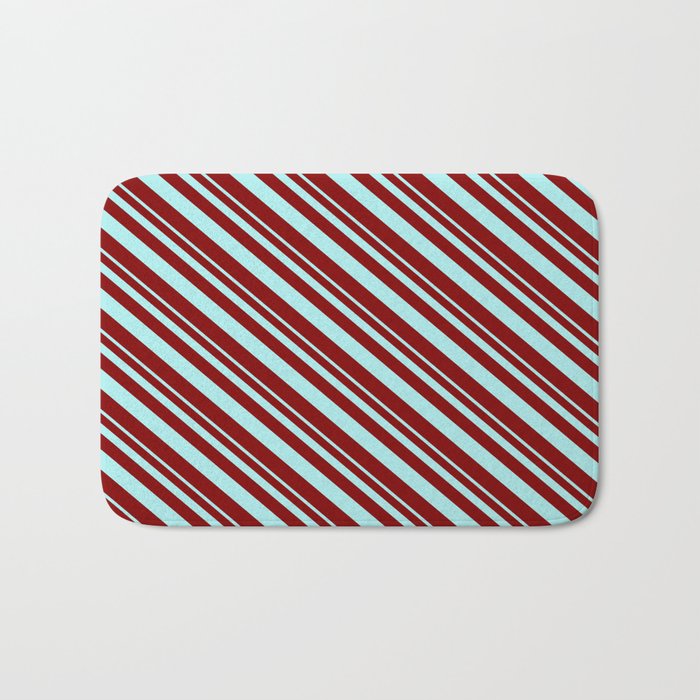 Turquoise & Maroon Colored Striped Pattern Bath Mat