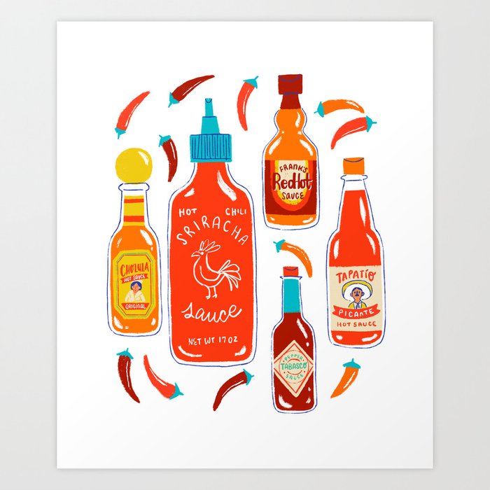 Hot Sauce and Chili Peppers Art Print by Van Huynh Society6
