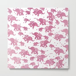 Elegant Abstract Pink Glitter Polka Dots Cute Elephant Metal Print