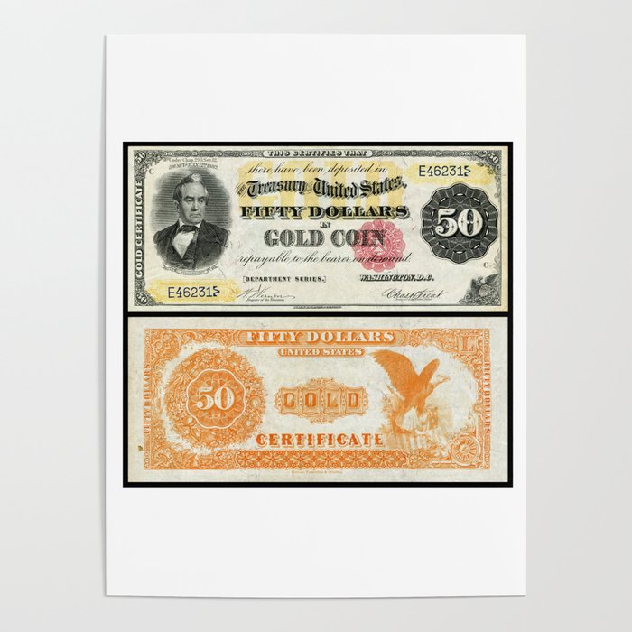 1882 US 50 Dollar Gold Certificate Wall Art Poster by Jeanpaul Ferro